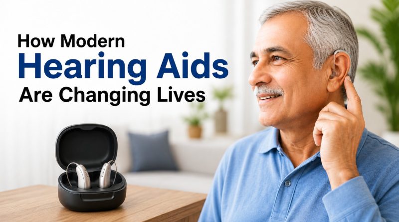 Modern hearing aids improving everyday life with advanced digital hearing technology for better communication and hearing health.