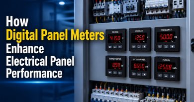 Digital Panel Meter for Electrical Panel showing voltage, current, frequency, power factor, and energy readings to enhance electrical panel performance.