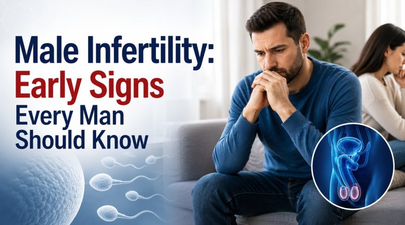 Concerned man with medical fertility illustration representing the early signs of male infertility and the importance of timely diagnosis and treatment.
