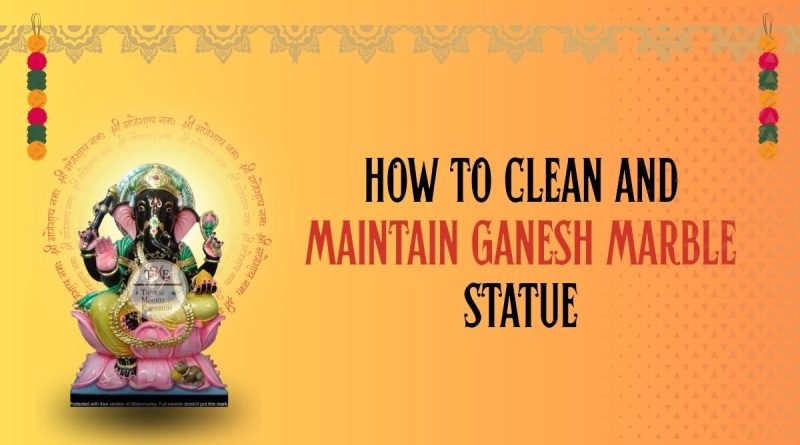 Cleaning and maintaining Ganesh marble statue with soft cloth at home mandir.