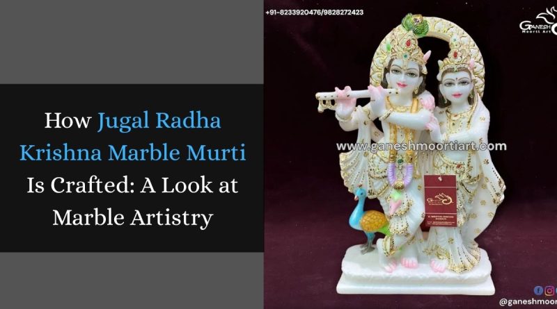 Jugal Radha Krishna marble murti with detailed carving and traditional ornamentation