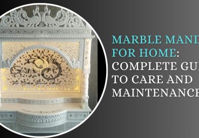 White marble mandir for home with intricate carved peacock, floral and jaali designs