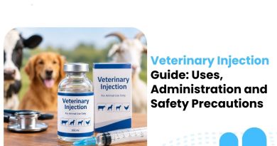 Veterinary Injection guide showing animal medicine vial, syringe, and veterinary care