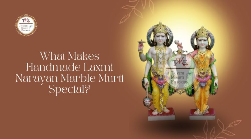 Handmade Laxmi Narayan marble murti with intricate traditional carving and detailed craftsmanship