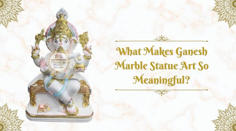 Ganesh marble statue showcasing detailed traditional Indian craftsmanship and spiritual symbolism.