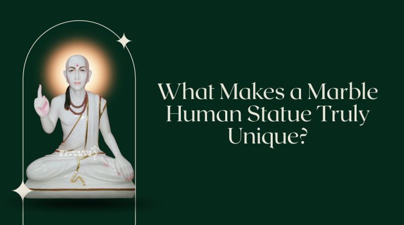 Marble human statue carved with detailed facial features and realistic craftsmanship.