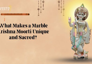 Marble Krishna Moorti with intricate traditional carving and detailed craftsmanship.