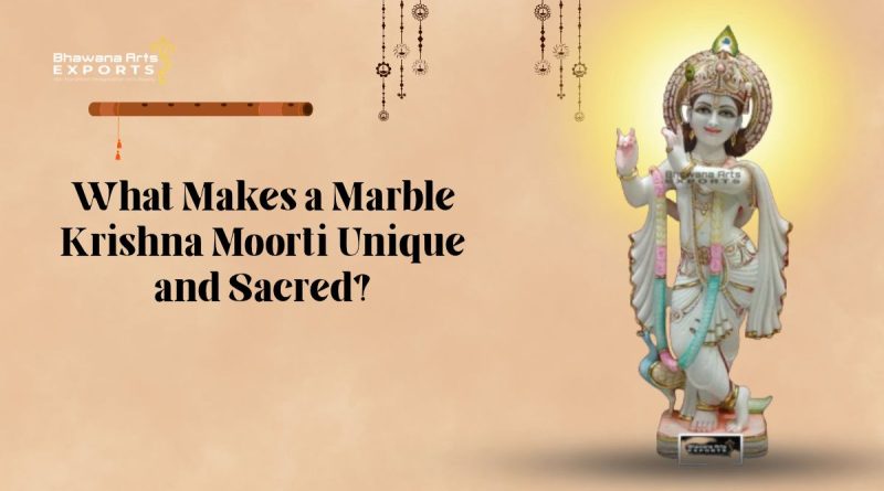 Marble Krishna Moorti with intricate traditional carving and detailed craftsmanship.